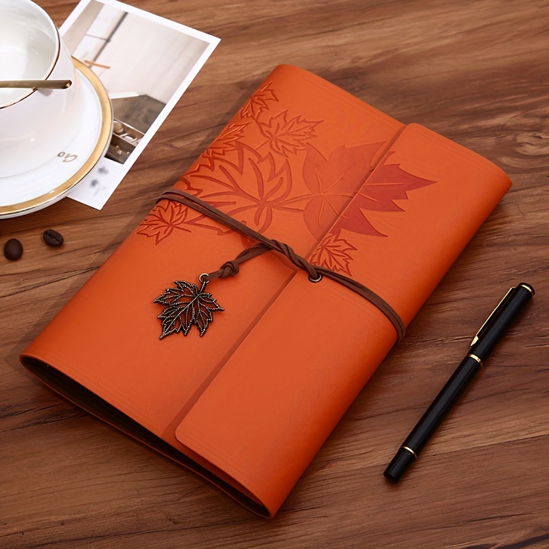 

A5 Vintage Leaf Journal With Soft Pu Leather Cover, 160 Pages, Tie Closure, Refillable Travel Diary, Steno Pads With Perforated Pages And Bookmark - Pack Of 1