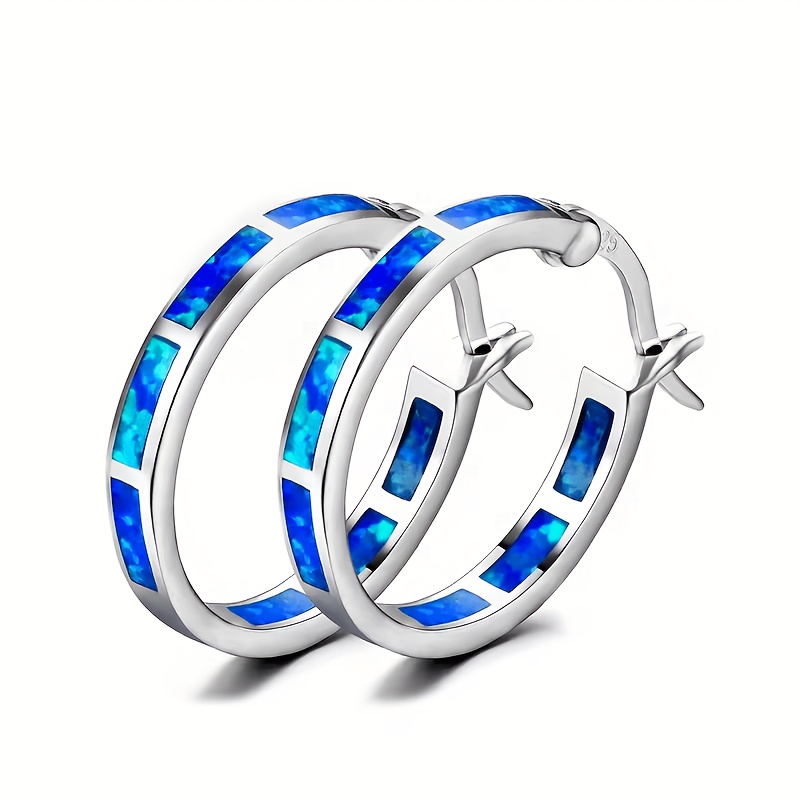 TEMU Boucles d'oreilles bohèmes vintage en bleue et blanche | Boucles d'oreilles créoles en cuivre plaqué or 14 carats, adaptées à un usage et de
