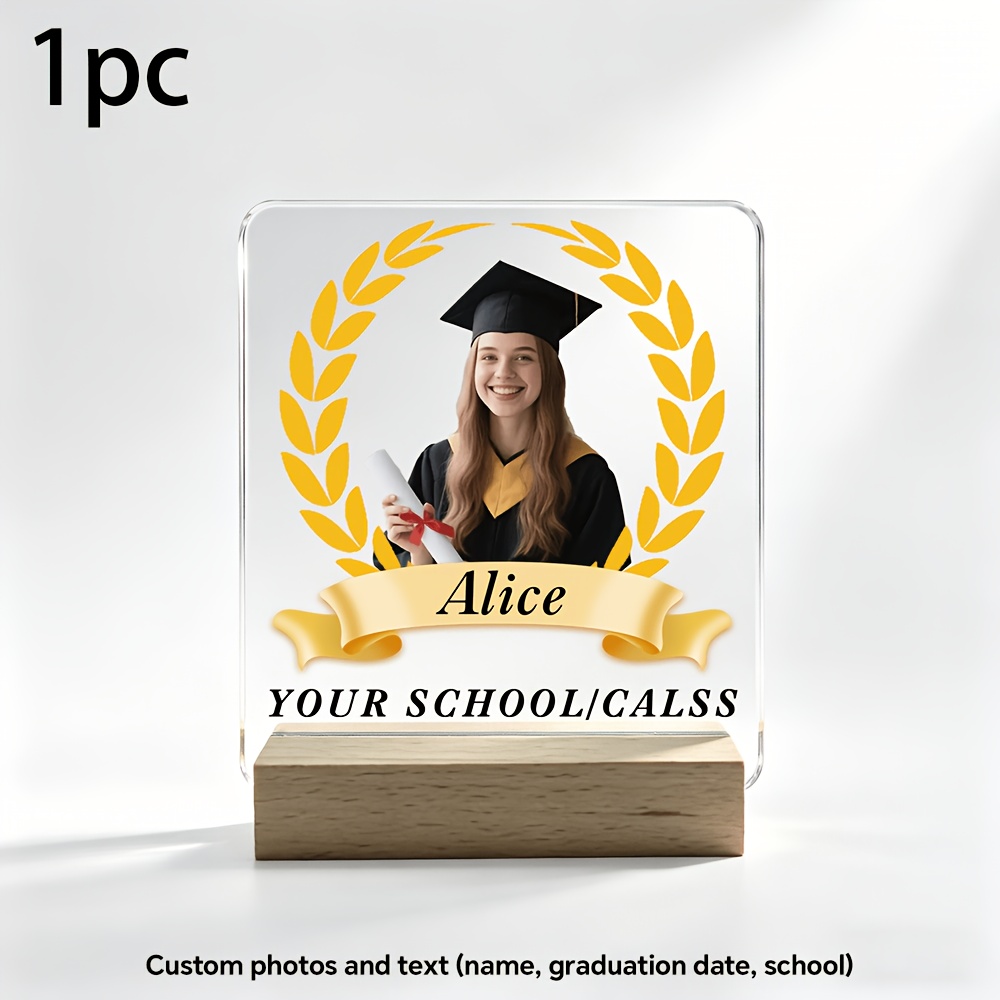 TEMU 1pc 1-picture Frame Custom Graduation Stand With Personalized Photo/text & Vertical Mirror Panel - Modern Vertical Rectangular Acrylic Desktop