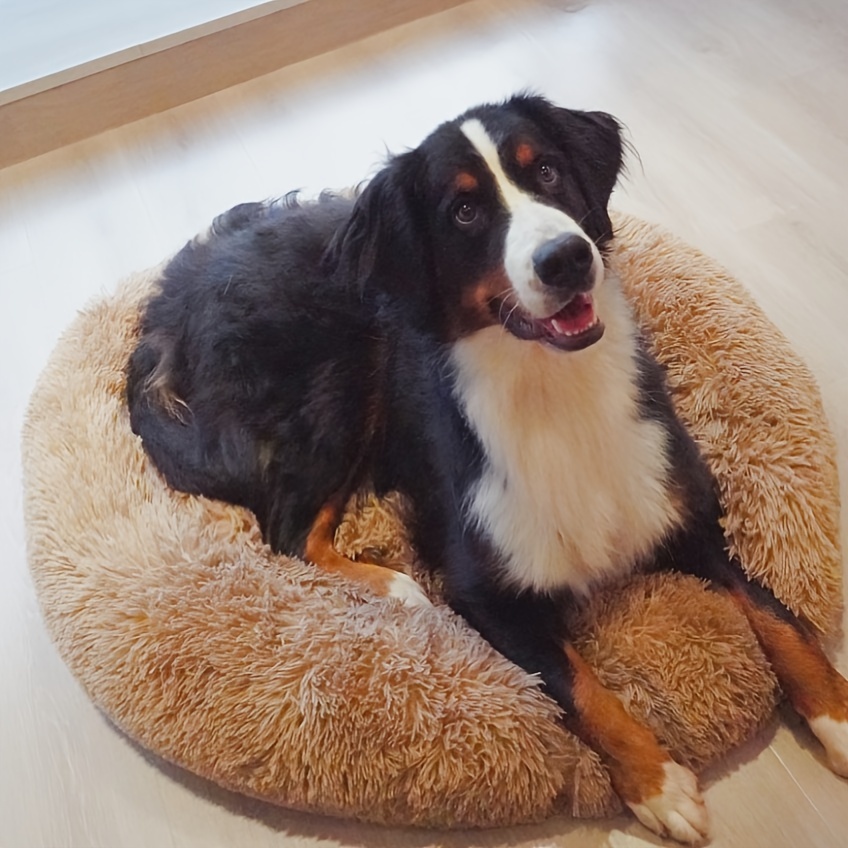 TEMU Long Plush Dog Bed, Large Pet Round Bed, Ped Calming Sleeping Nest, Pet Bed Sofa Cushion Christmas Gift