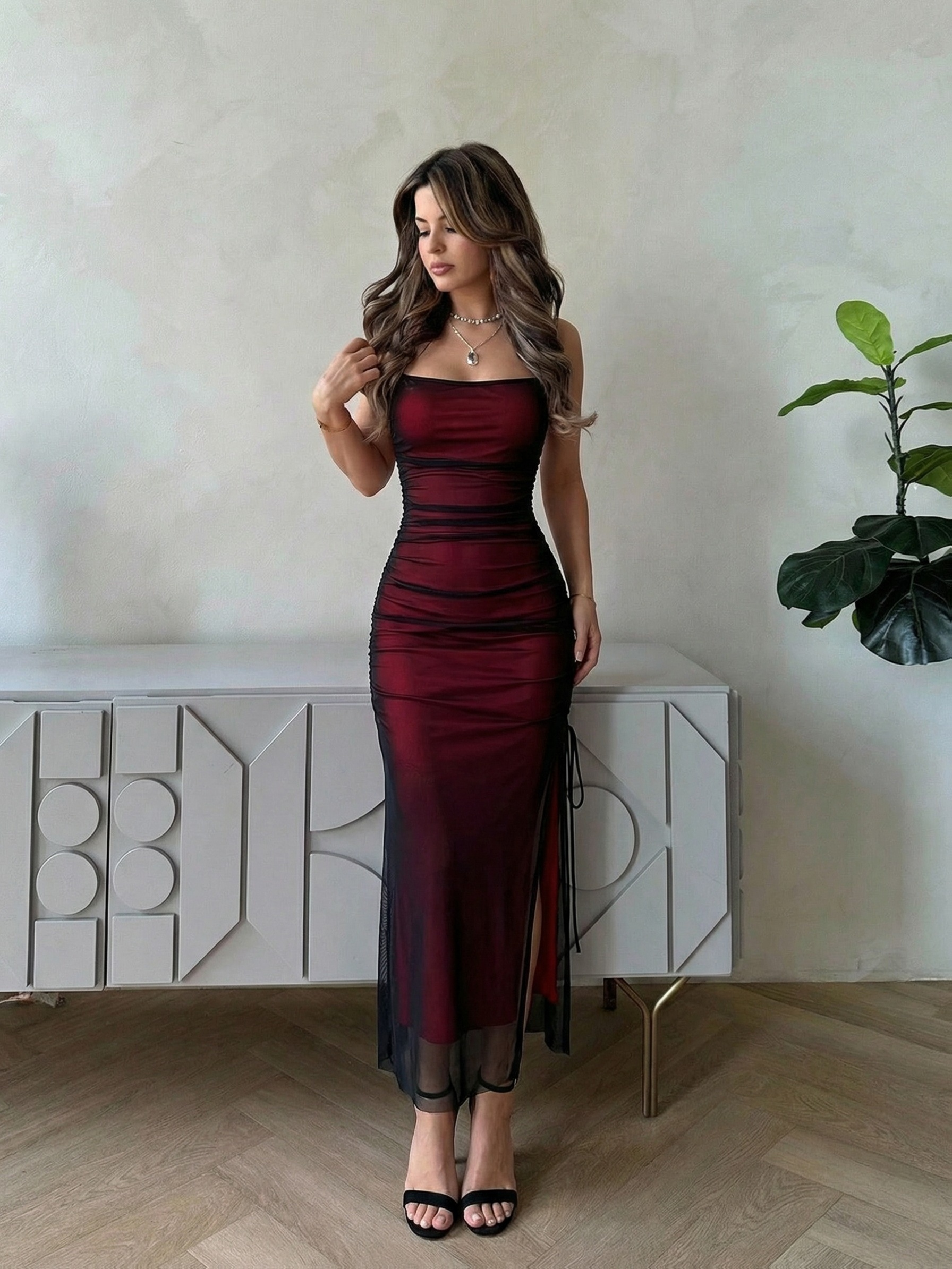 princess polly baby blue dress Black and Red Floral Maxi Dress with Strappy Back main image 1