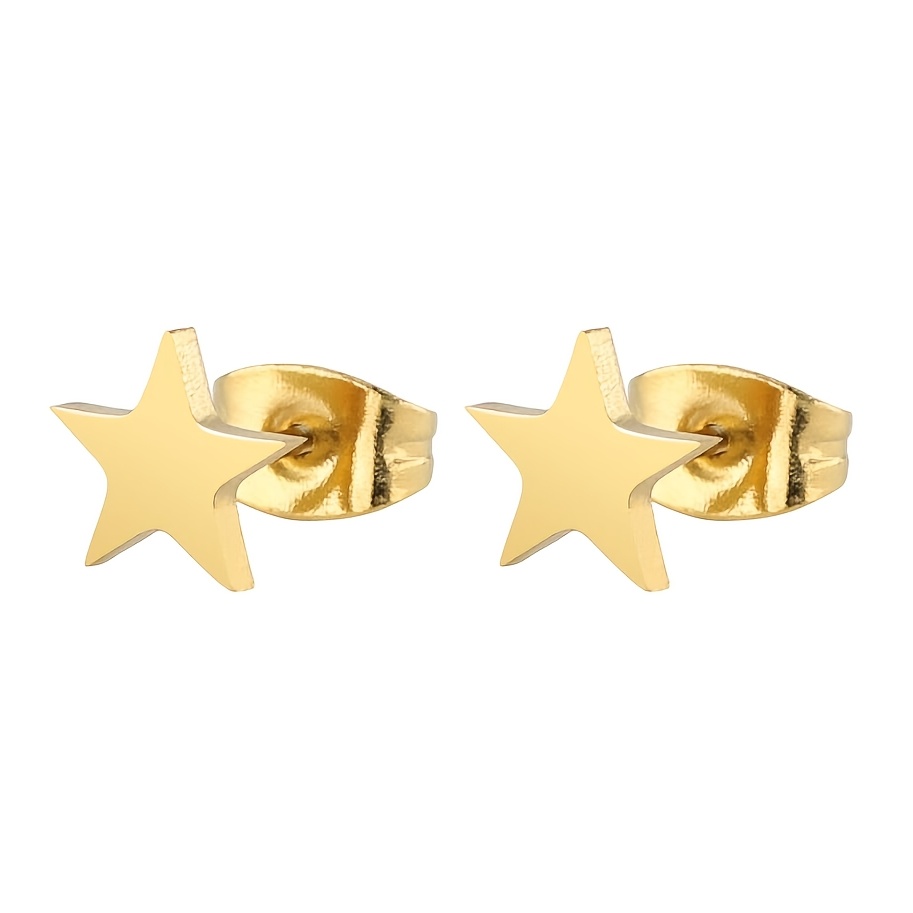 TEMU 1pc Stainless Steel Women's & Men's Minimalist Geometric Star Earrings - Ear Cuff Suitable For Wedding, Carnival, Ramadan, Valentine's Day