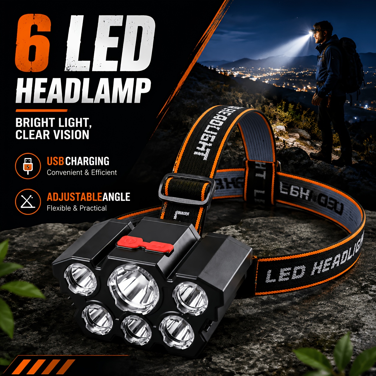 High-Brightness USB Rechargeable Headlamp with Flexible Headband