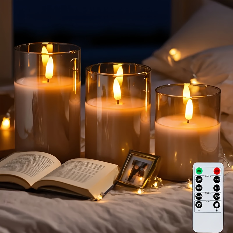 3 stuks Vlamloze LED Kaarsen met Afstandsbediening - Realistische Flikkerende Beweging, Instelbare Helderheid