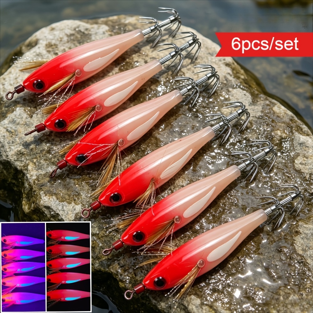 TEMU Set da 6 ami luminosi a forma di con , adatti per la pesca notturna, attrezzatura da pesca