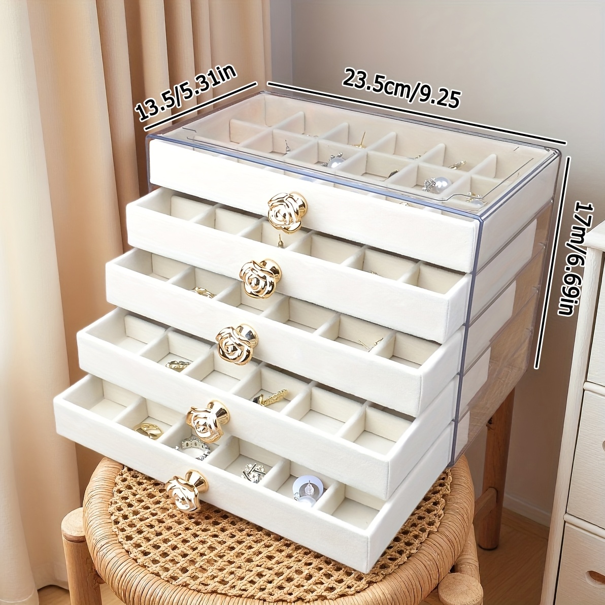 boîte rangement à bijoux en velours transparent à 5 niveaux - Temu France