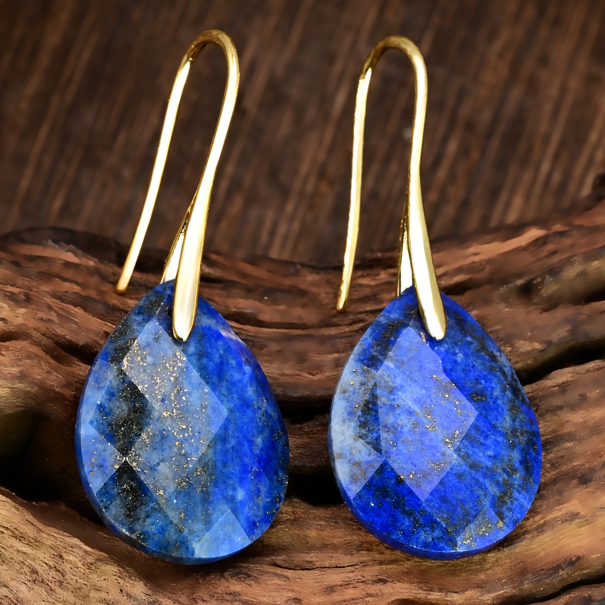 Unisex Lapis Lazuli Water Drop Pendant Earrings