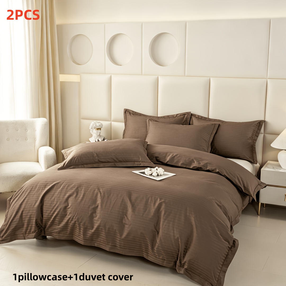 Image of 2/3pcs, 1 Duvet Cover And 1/2 Pillowcases Bedding, 135 X 200cm Dark Brown Satin Stripe Texture. Elegant, Calm, And Luxurious, Yet And Easy, With A , Soft And A Low-key, Warm Atmosphere