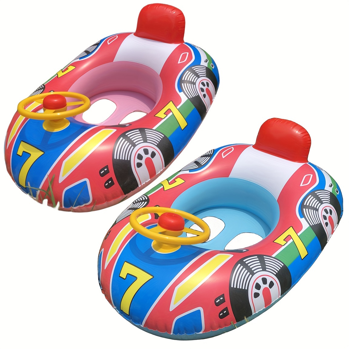 kids swim float ring with steering handle horn racing theme inflatable water seat for children pvc material ages 3 6