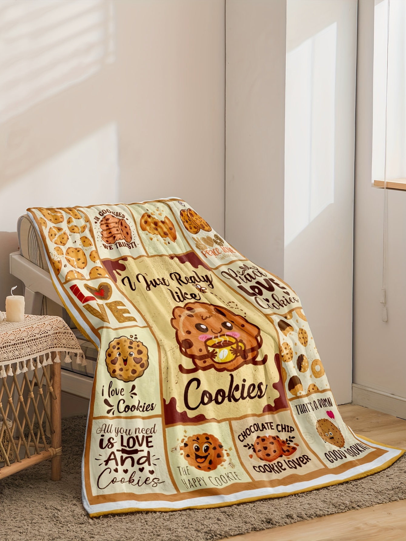 1pc contemporary reversible flannel fleece throw blanket digital printed soft warm lightweight   bedding machine washable chocolate chip cookie theme gift blanket for   details 1