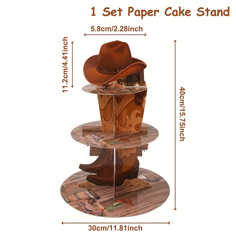 TEMU 1set, Cupcake Stand, Western Cowboy Theme Paper Cake Rack (non-food Contact), Western Cowboy Theme Party 3-tier Cupcake Holder, Birthday Party