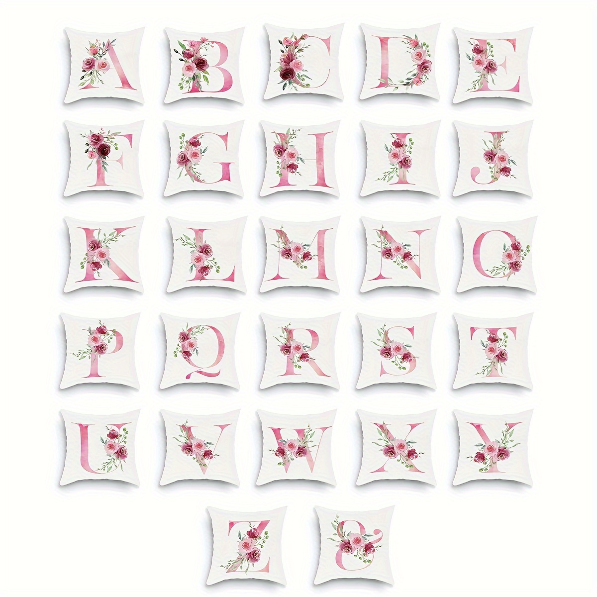 

1pc, Alphabet Floral Pillow Cover, A To Z English Letters Pink Print, 18x18 Inches, Contemporary Throw Pillow Case For Sofa, Living Room, Bedroom Decor, Single-sided Printing, No Insert
