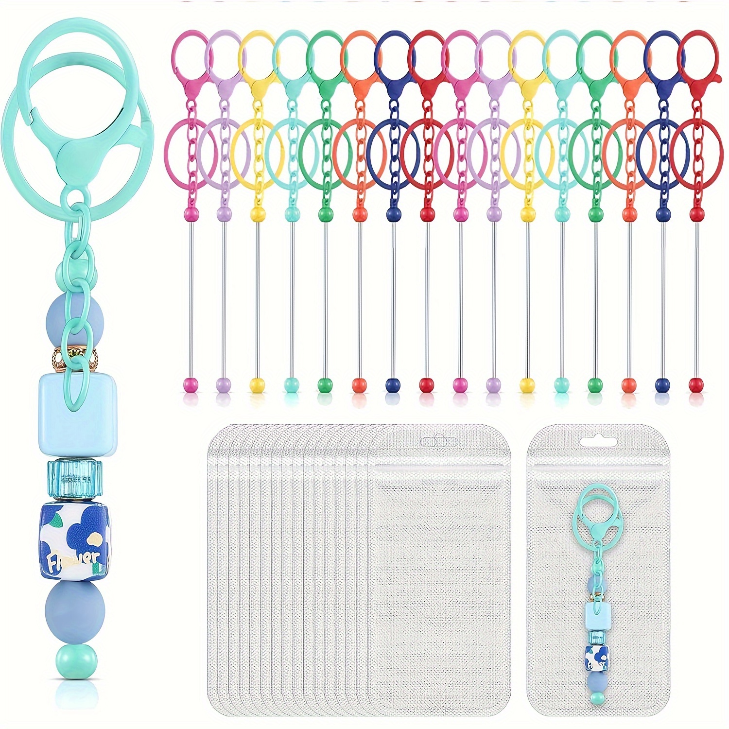 

32pcs Beaded Keychain Blanks Set With Packaging Bag - Making Kit For Handmade Accessories & Gifts, Jewelry Making Supplies, Blank Keychain Rod, Diy Key Ring