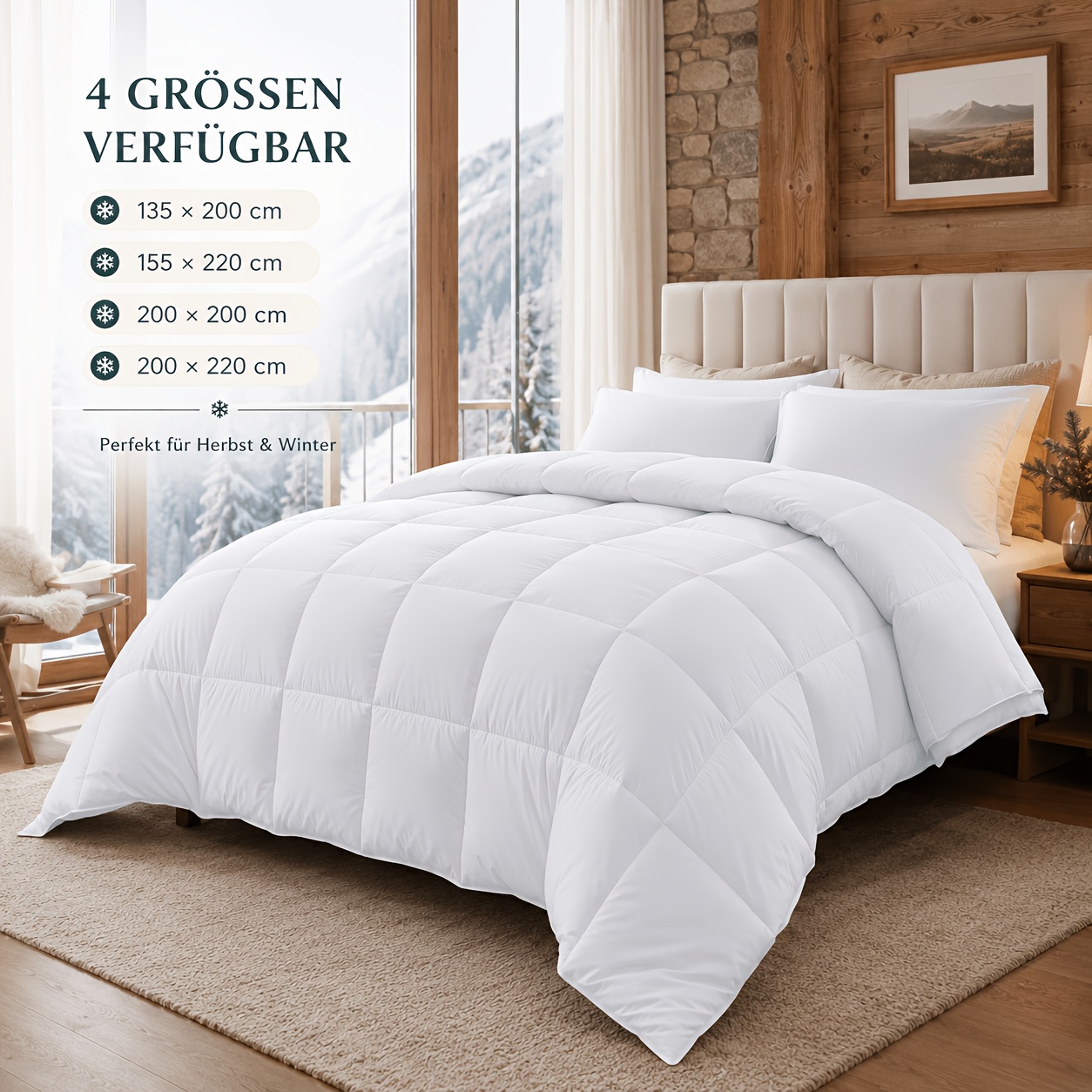 TEMU 400gsm Winter Duvet Insert, Warm Lightweight Comforter With Box Stitching & 4 Corner Ties, -tex Certified, Breathable , 60°c Machine Washable,