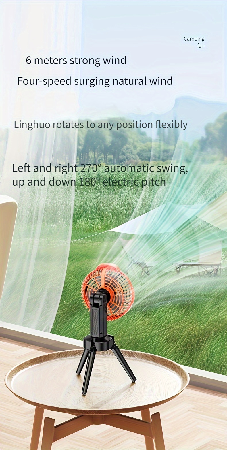 portable usb rechargeable camping fan with auto   quiet compact desk tent fan with built in battery for home office outdoor use details 6