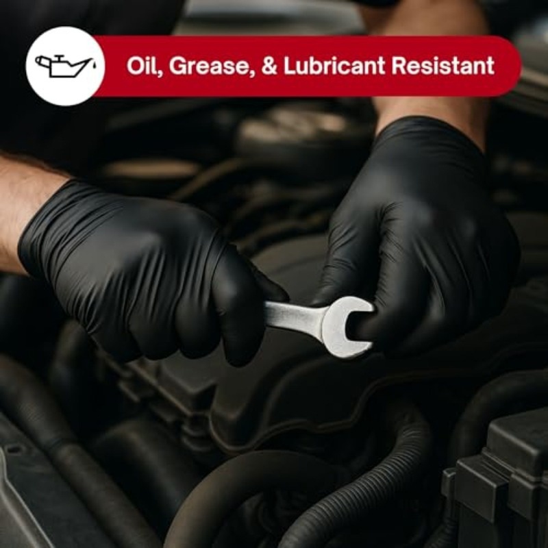 black nitrile disposable gloves 6 mil thickness   packaging flexible and form fitting chemical protection   latex free maintenance team use Product details 6