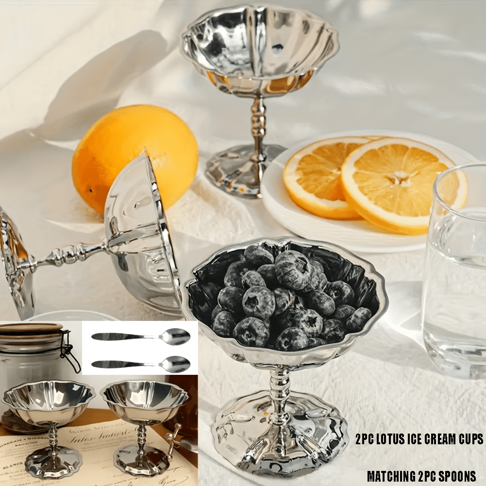 TEMU Set per gelato in acciaio inossidabile 105mm x 97mm | Ciotola piede a martello in acciaio 304 per alimenti | Contenitore per dessert elegante e