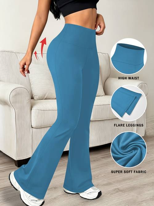 imagen del artículo pantalones leggings acampanados de tiro con control de abdomen para mujer - pantalones bootleg bootcut súper , de color y elasticidad, adecuados para gimnasio, y casual, pantalones lavables a máquina