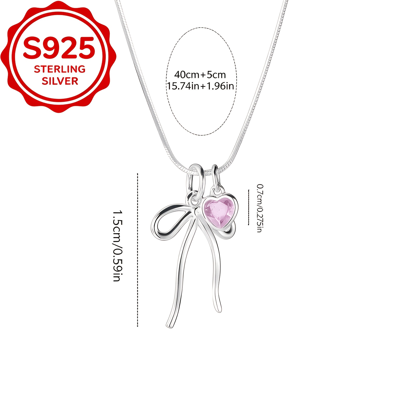 Women's 925 Silver Bow Pendant Necklace with Heart Cutout