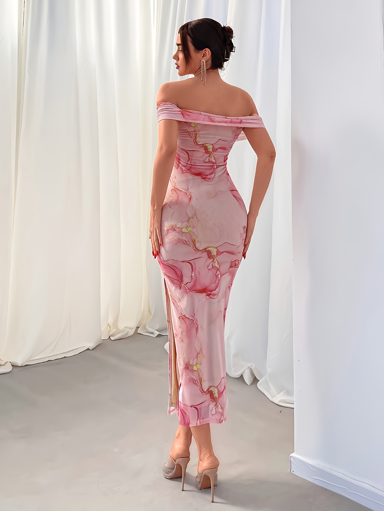 endlessly cute pink floral mesh cutout lace bustier maxi dress 1992 Peplum Dress Floral Border Pink Clover OSFA main image 0
