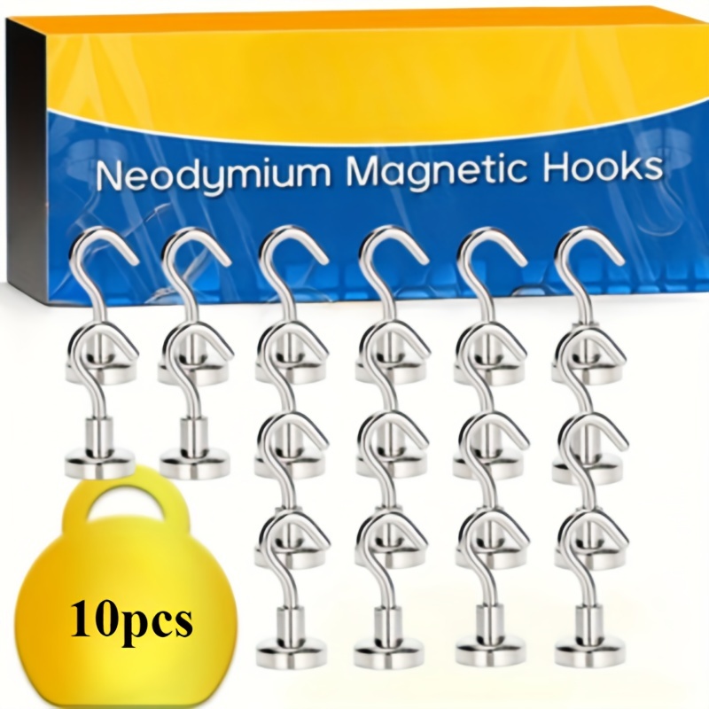 

10pcs Heavy-duty Magnetic Hooks - 25lbs Capacity, Polished Stainless Steel Neodymium Magnets With Hooks, For Cruise Ships, Homes, Kitchens, Offices, Industrial Hardware