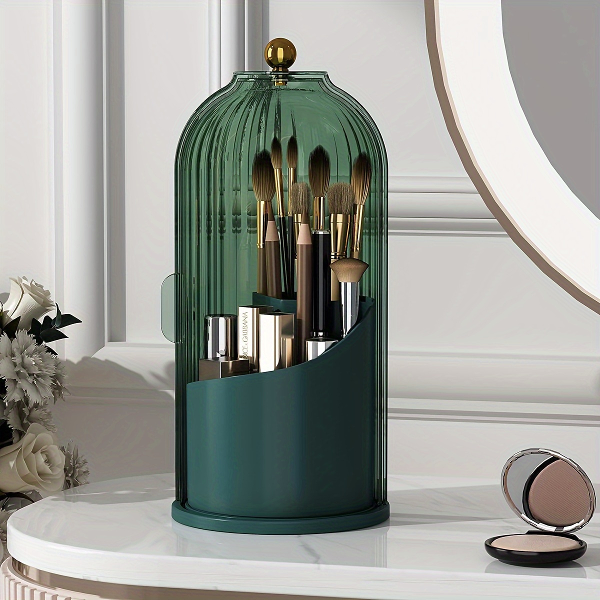 makeup brush holder with dustproof cover 360 rotating makeup brush organizer for vanity bathroom Product details 0