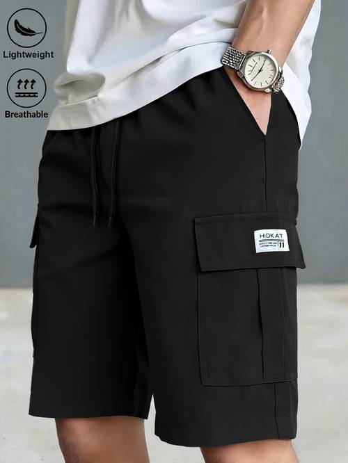 mens athletic casual work shorts multi pocket drawstring elastic waistband suitable for outdoor hiking daily running commuting wear