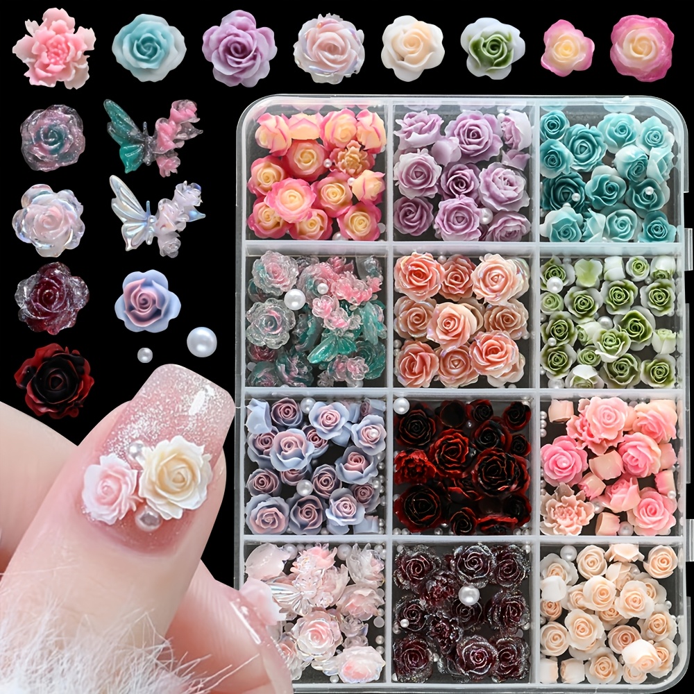 TEMU A Set Of 120 Beautiful Floral Resin For Nail Decorations, Showcasing Camellia Roses In Soft And Bright Colors, . Durable For Nail Art Charms Are