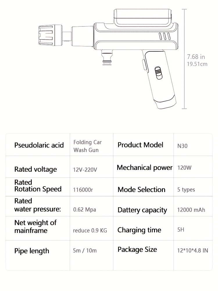 portable wireless high pressure electric car washer with 3 4 layers 4000mah rechargeable battery 5m 10m hose foldable design usb rechargeable power for camping car washing outdoor cleaning portable washer camping essentials   construction durable material   electronics Product details 12