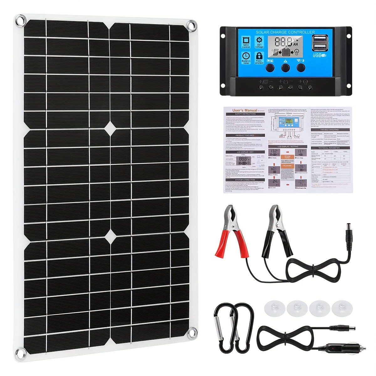 12v battery charger solar panel with dual usb 100a controller   charging mobile devices vehicles boats and more outdoor  