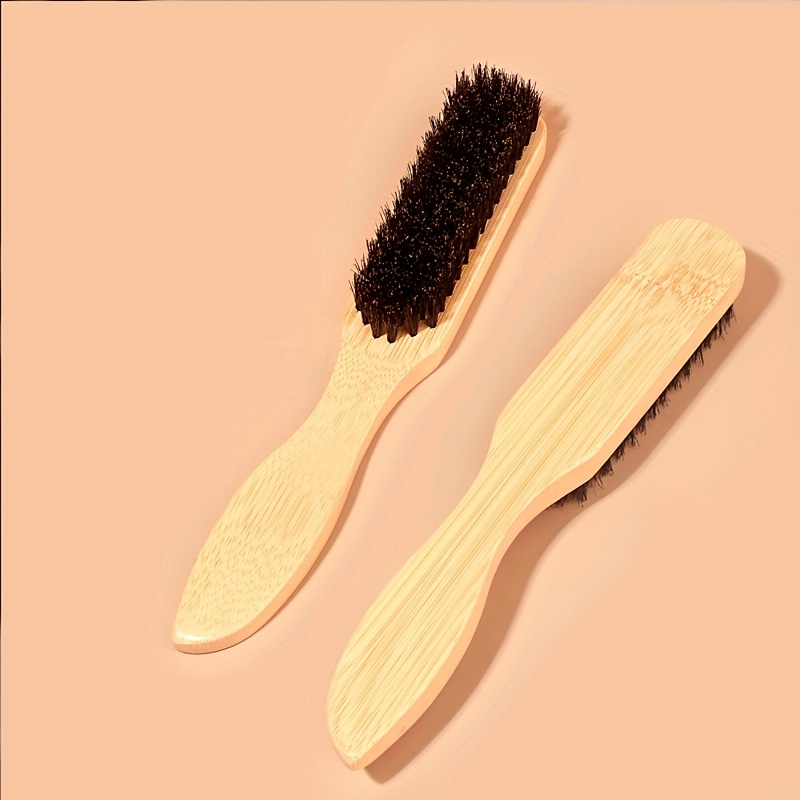 Image of 1pc Bristle Slick Back Hair Brush - Soft/medium Smoothing Hairbrush To Style, Polish, And Lay Hair Down Flat To Create A Sleek Hairstyle For Women And Men - Wooden Handle