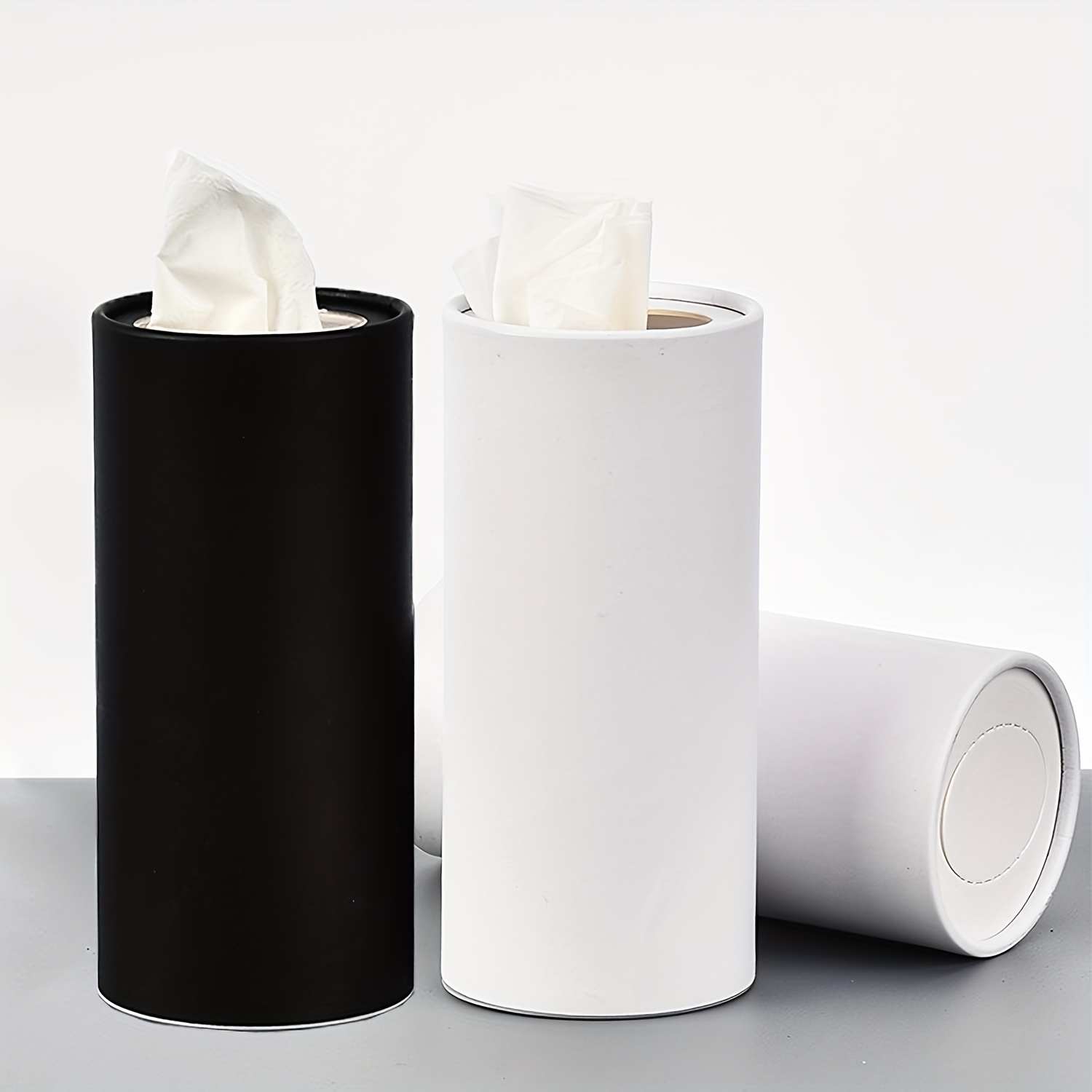Image of 6.3inch Solid Color Cylinder Paper Towel Storage Box, Creative Paper Holder For Bathroom, Kitchen, Living Room, Travel
