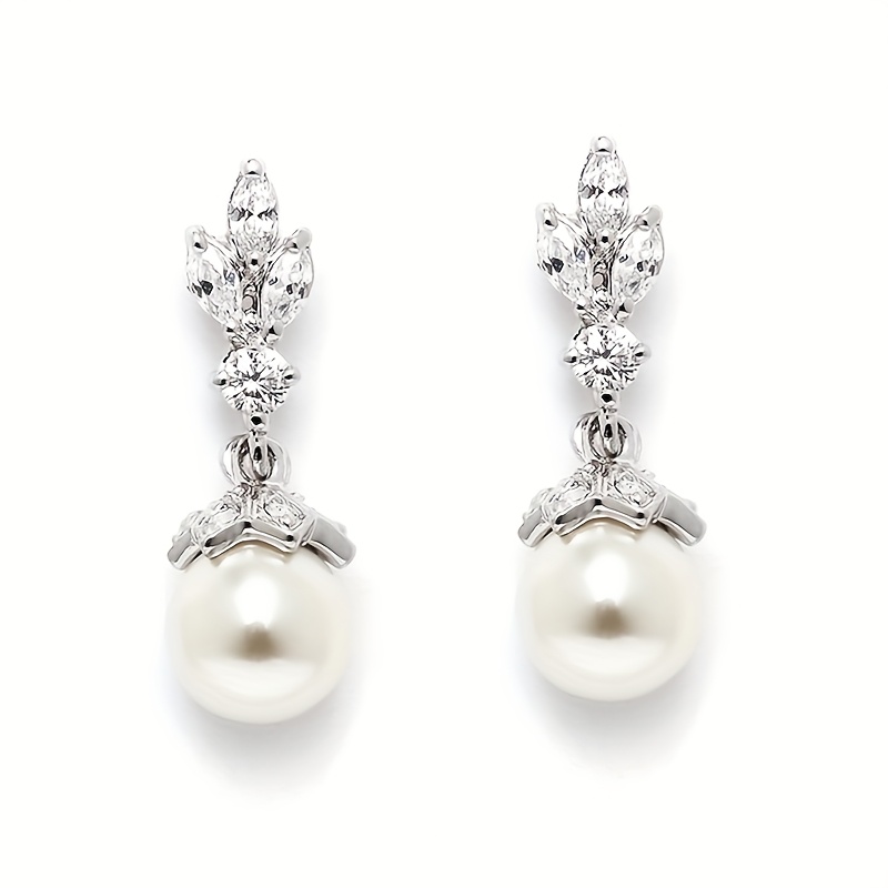 TEMU Par de Pendientes Elegantes y Encantadores para Mujer con Perlas de , Joyería de Estilo Sencillo y Moderno