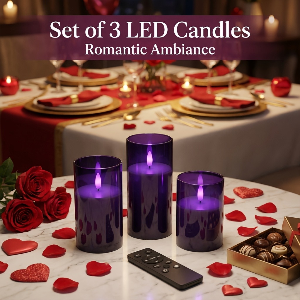 Purple LED Candle Lamp Set with Remote Control