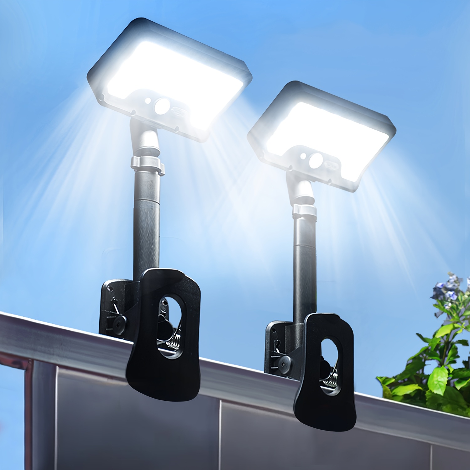 1 2pack solar outdoor lights clip on solar lights outdoor motion sensor outdoor lights 92 leds   solar fence lights outdoor waterproof led solar lights for chain link fence deck gutter camping christmas decorations for home