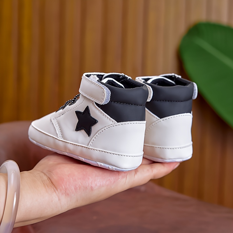 Infant Sports Sneakers, Casual Mid-Top PU Upper with Fabric Inner & Sole, Solid Color, Adjustable Closure, for Daily Wear, Spring/Fall Season, Suitable for Ages 0-1, Indoor Outdoor Sneakers | Midtop Sneakers | Pu Upper Sneakers, Baby Shoes