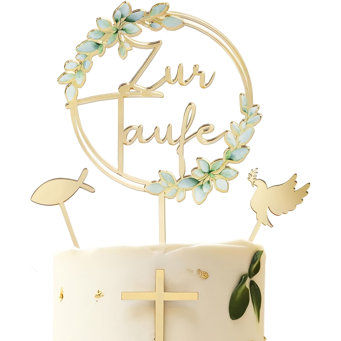 4pcs Christening Cake Decorations, Including And Fish And Cross And Christening Cake Toppers, Cake Topper Made Of Acrylic, Decoration For Baby Shower Cake Decoration