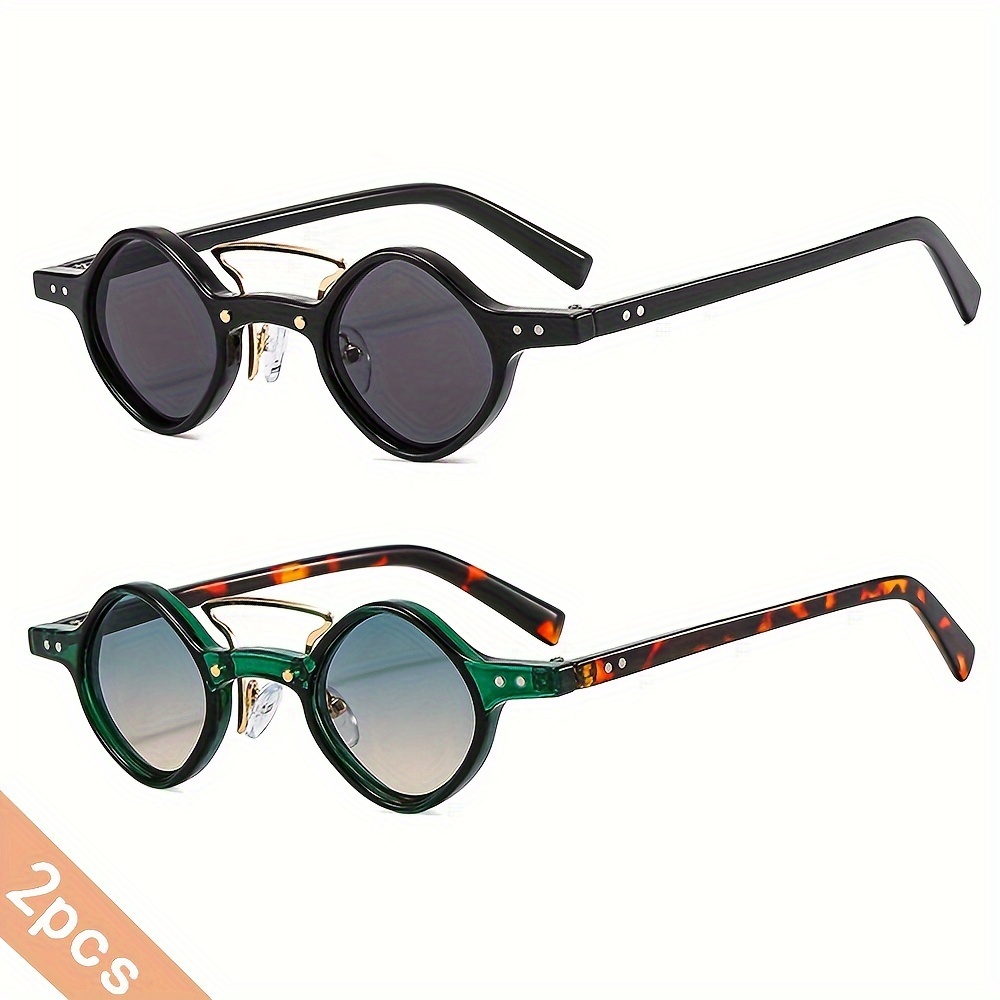 

2 Pcs Round , Unisex Retro Hip-hop Glasses, Small Frame, Modern Style, Motorcycle Eyewear, Sporty Fashion Accessory