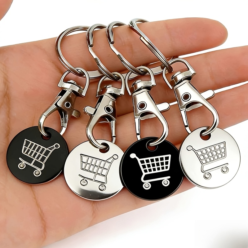 4 stainless steel supermarket shopping cart token keychains anti loss token set keychain pendant keychain design and   used   perfect decoration keychain   for   ideal gift for mothers day or christmas