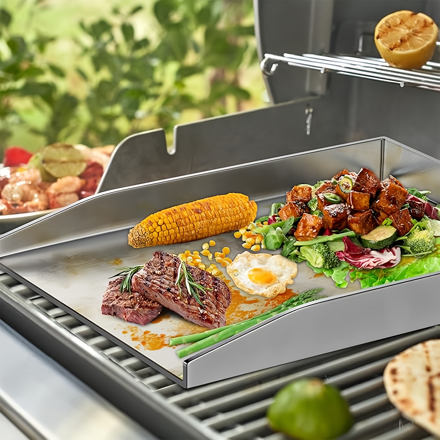 Image of 30 X 40 Cm Stainless Steel Bbq Plancha Pan, High-quality Bbq Plancha Pan, Universal Grill Pan, With Bbq Set (bbq Spatula, Cleaning Sponge), Suitable For Indoor And Outdoor Bbq
