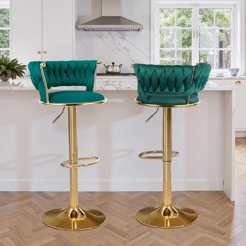 2pcs modern swivel woven stools stool 360 swivel adjustable height bar stool with backs golden metal tall bar stools counter height for kitchen island for christmas festival new years gift details 1