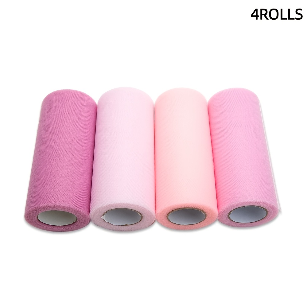 TEMU Tulle rose (lot de 4 rouleaux ; chaque rouleau 6 pouces x 25 ; 100 au total) ; convient pour tutus et nœuds à soi-, que pour les décorations de