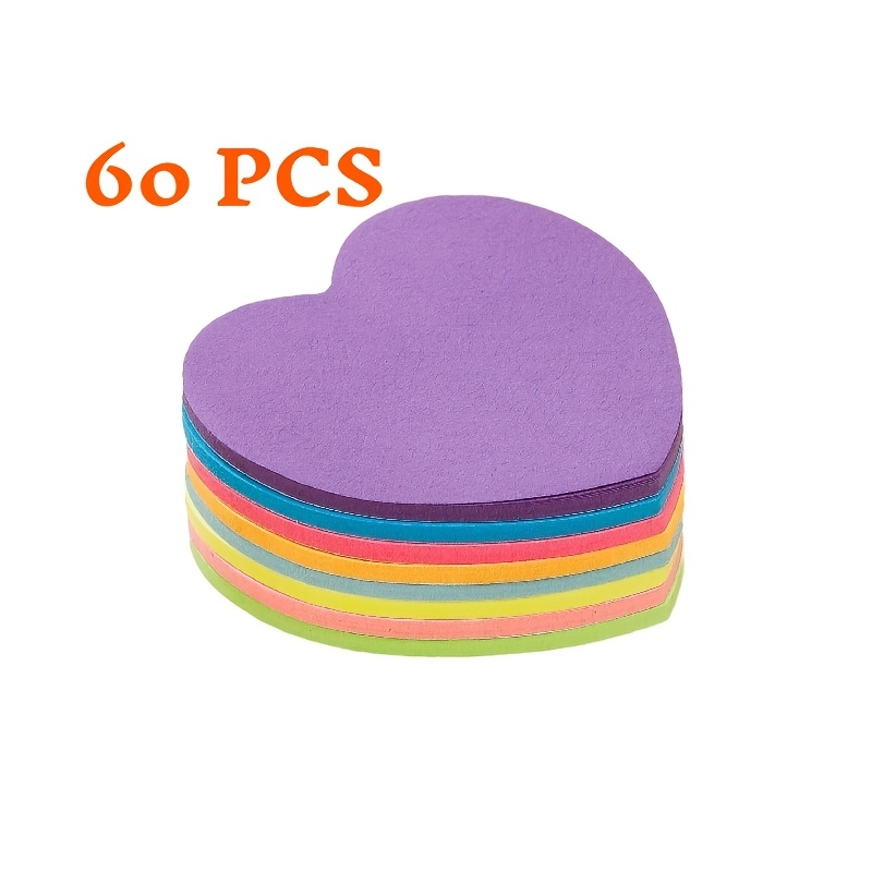 TEMU 60 Sheets Of Colorful Heart-shaped Sticky Notes, Self-adhesive Heart Memo Pads For Office, Home, And Student Use