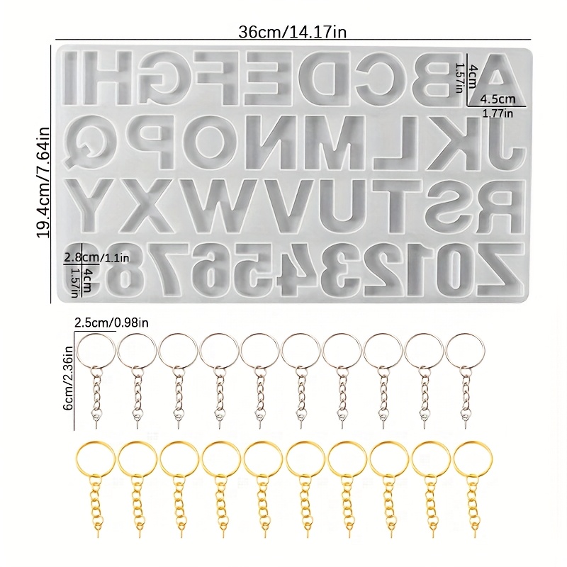 E-shop Harzgussformen 21 Stück/Set 26 Buchstaben Schlüsselanhänger Silikonform DIY Nummer Epoxidharz Form Handgemachte Anhängerformen Heimdekoration