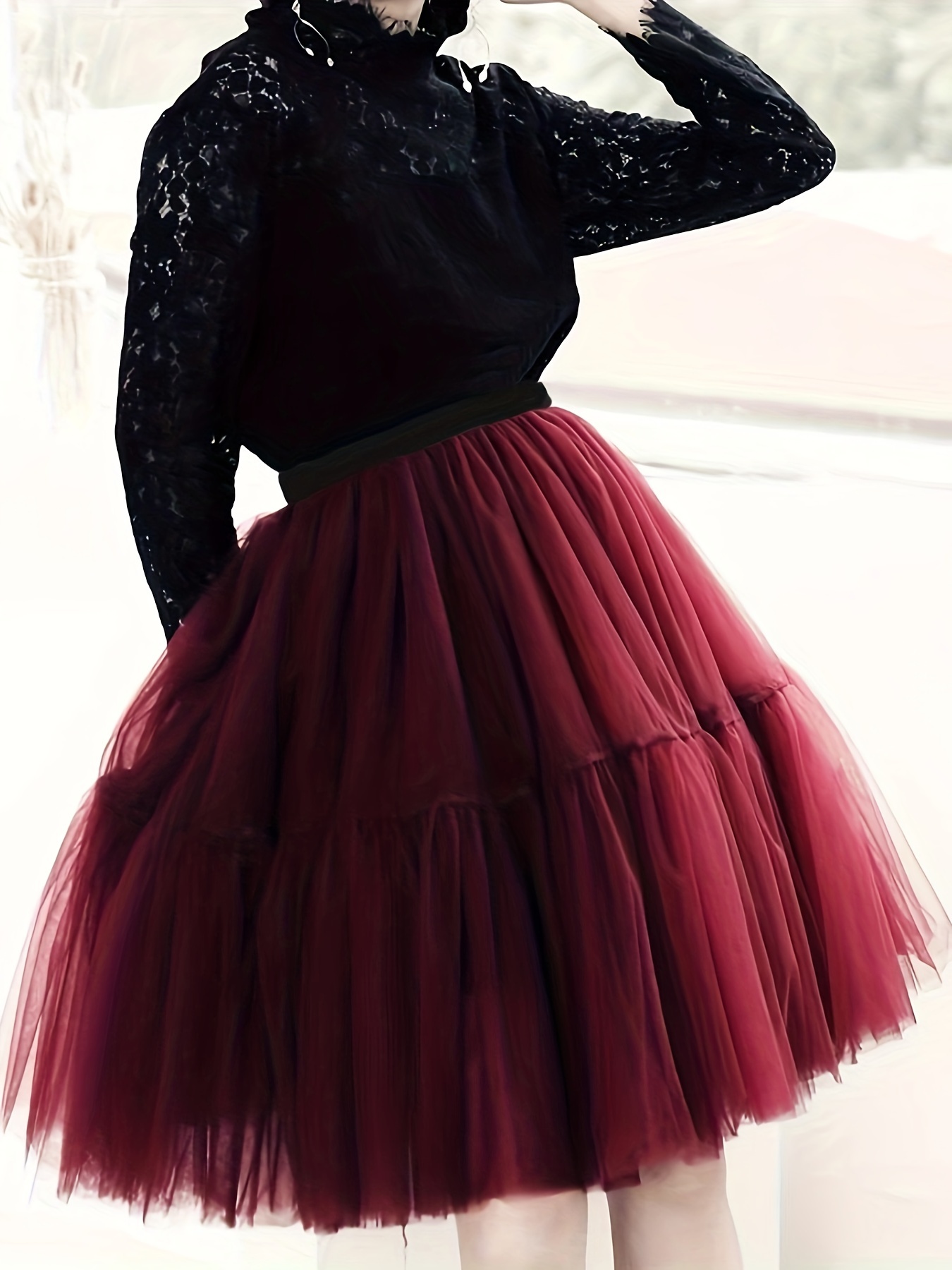 Mesh Ruffle Layered Skirt Elegant Tulle Skirt Carnival Temu Australia