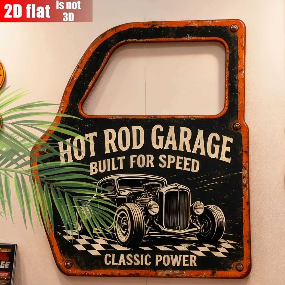 TEMU 2d Flat Wooden Sign Hot Rod Modified Classic Car Door Decoration Sign American Distressed Retro Wall Decor Garage Auto Bar Background Wall Home