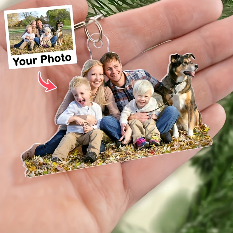 E-shop 2D-flacher, 2D-flacher personalisierter Schlüsselanhänger mit Familienfoto – Valentinstagsgeschenk, Vatertagsgeschenk, personalisiertes