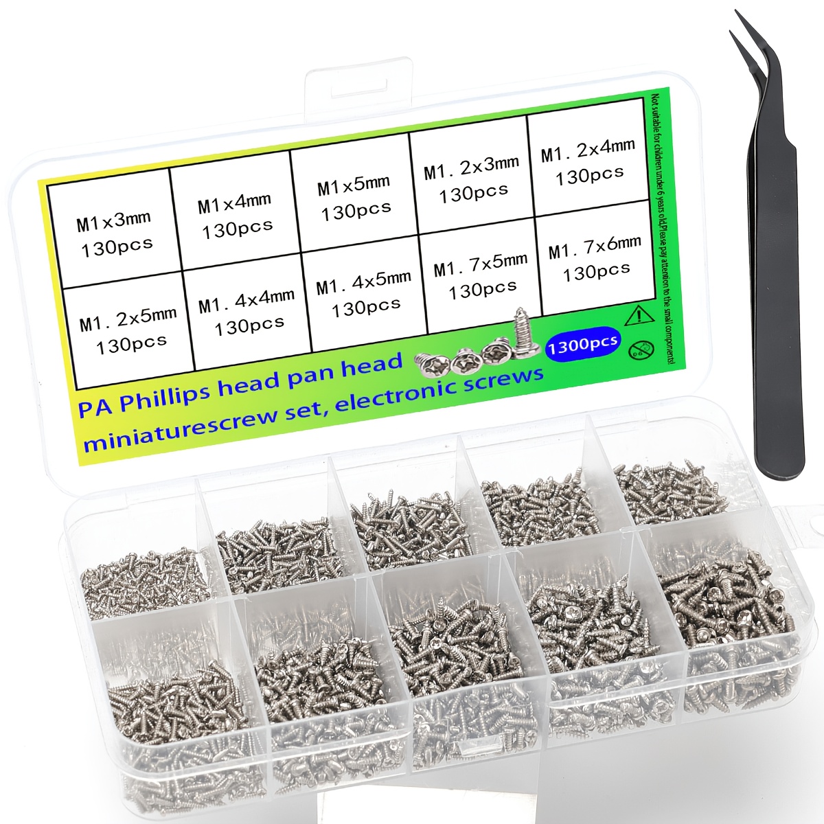 TEMU 1300pcs Small Screw Assortment, M1/m1.2/m1.4/m1.7 Phillips Head Miniature Screws, Pa Phillips Head Miniature Screws, Suitable For Mobile Phones,