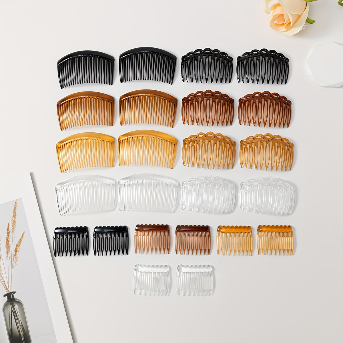 TEMU 24pcs (9 Teeth + 11 Teeth + 23 Teeth) 3 Styles And Each 2 Plastic Hair Combs Set