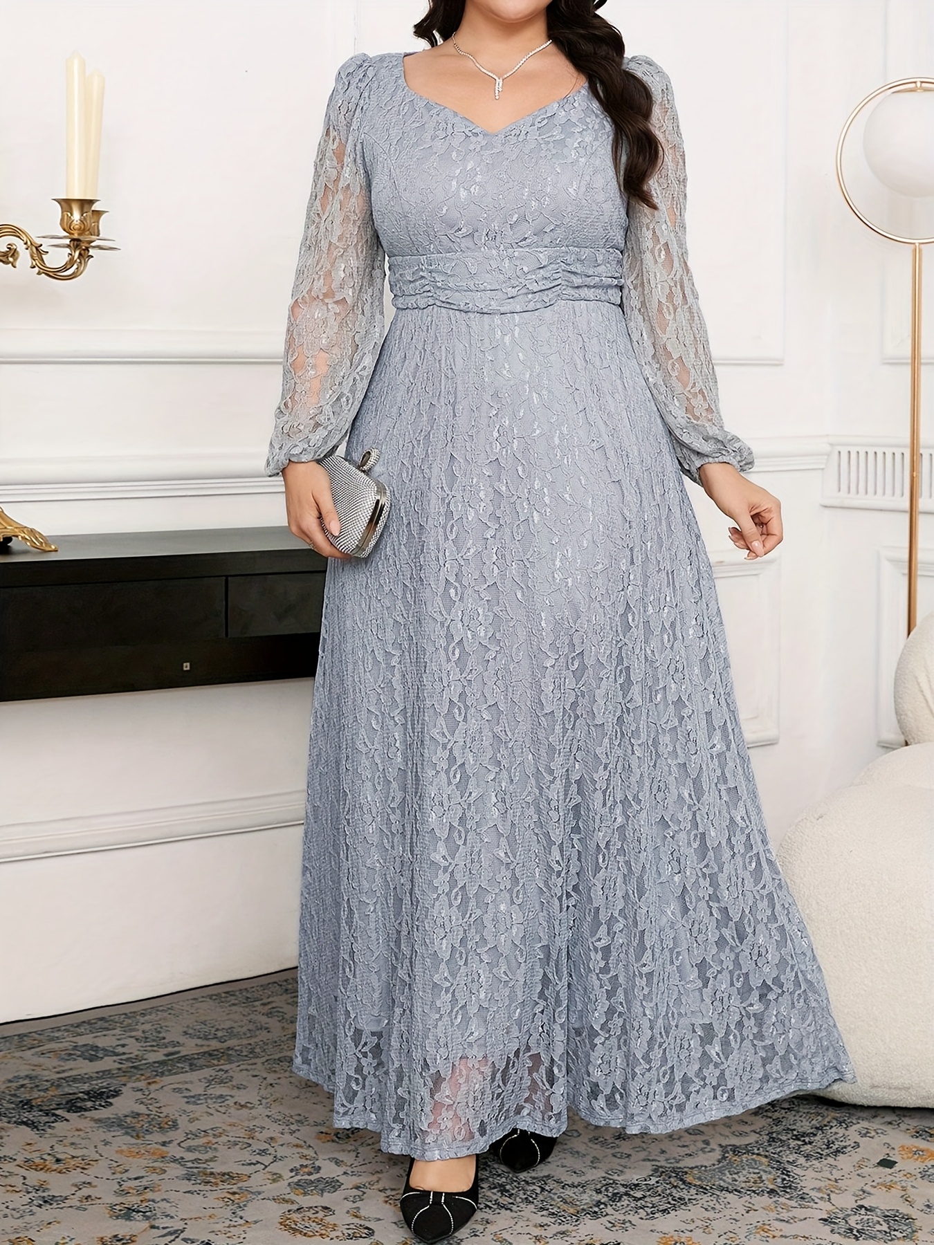 plus size plus size womens dress lace waist elegant business - Temu Qatar